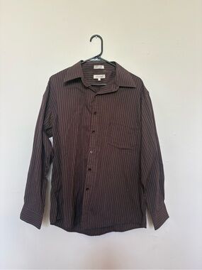 Avenue Men's Brown Pinstripe Dress Shirt